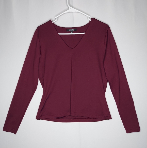 Karen Kane Nylon Crop Top Medium Wine Red Vneck Long Sleeve Stretch Y2K Vtg NOS - Picture 1 of 6